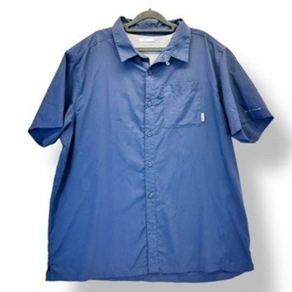 Columbia Mens XL PFG Button Down Shirt Omni Shade Blue Short Sleeve Fishing - Picture 1 of 6